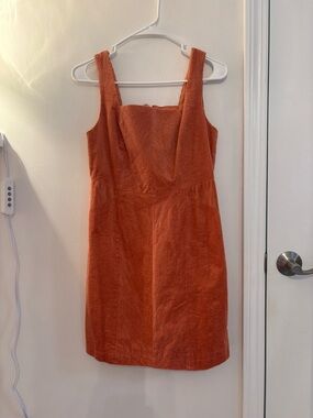 Francesca's Collections Rust Orange Corduroy Square-Neck Mini Dress